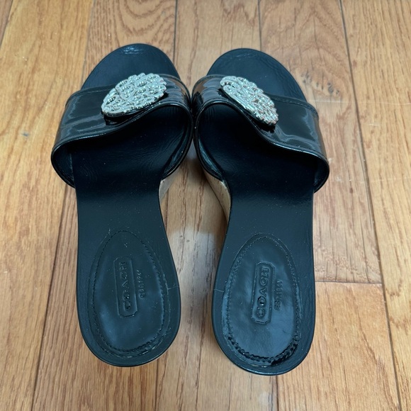 Coach Judith Patent Leather Cork Wedge Black Size 9.5 - Picture 5 of 11